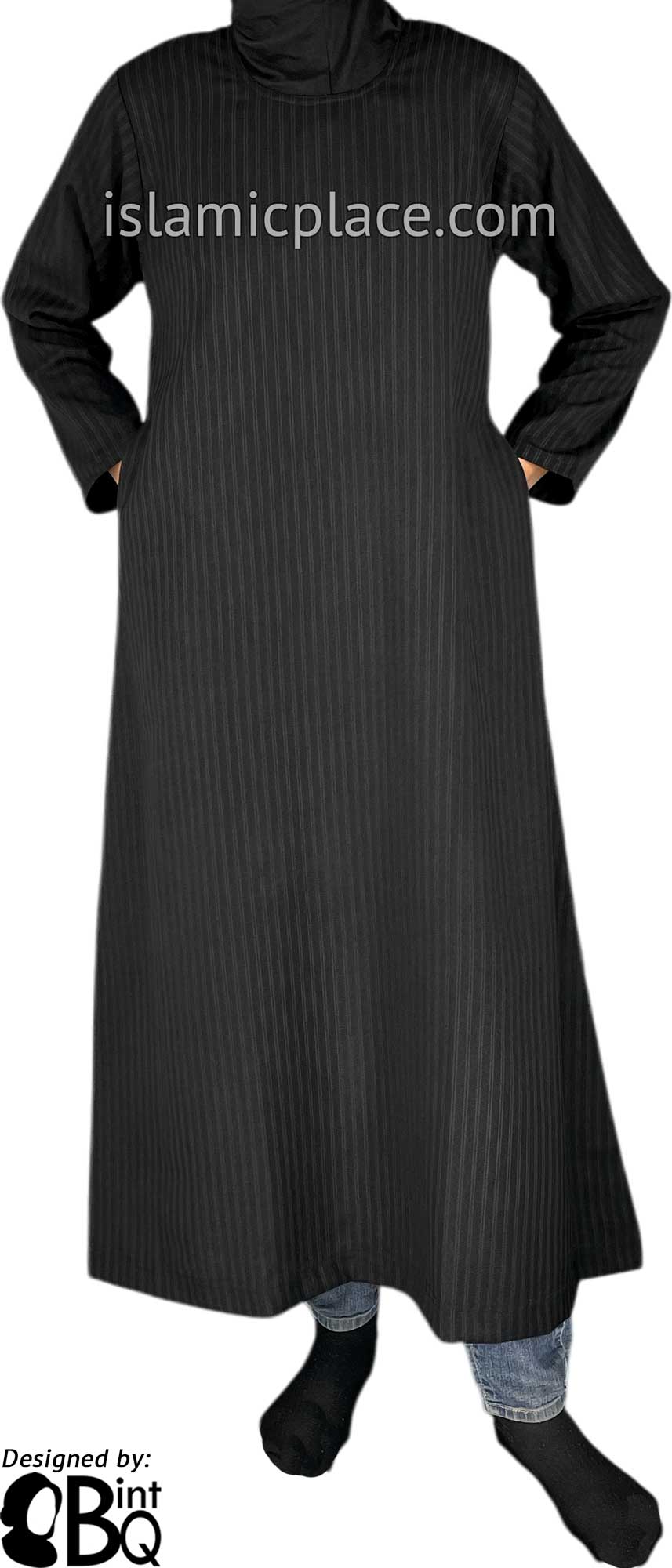 Black with Black Pinstipe - Nadia Style Girl's Abaya by BintQ