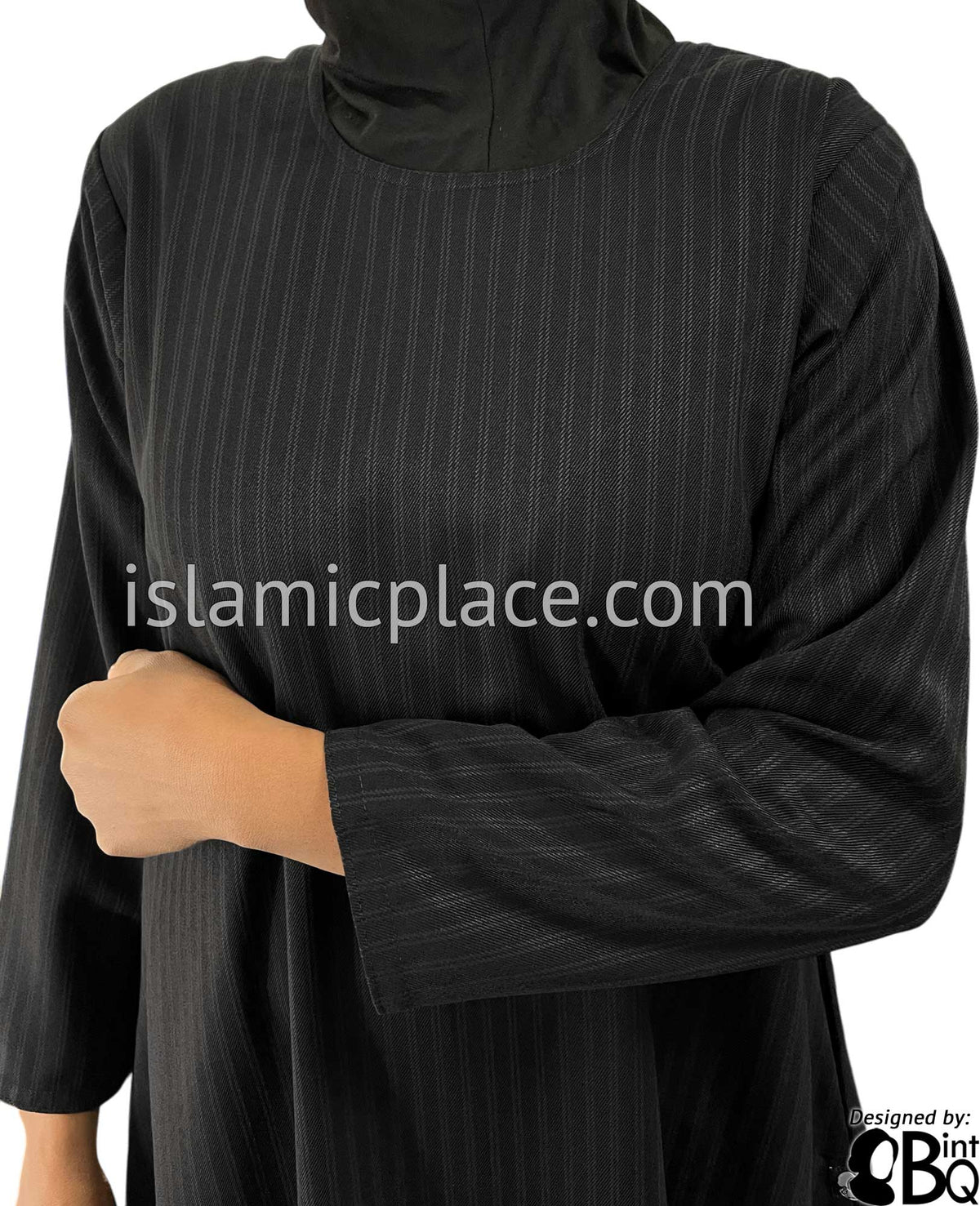 Black with Black Pinstipe - Nadia Style Girl's Abaya by BintQ