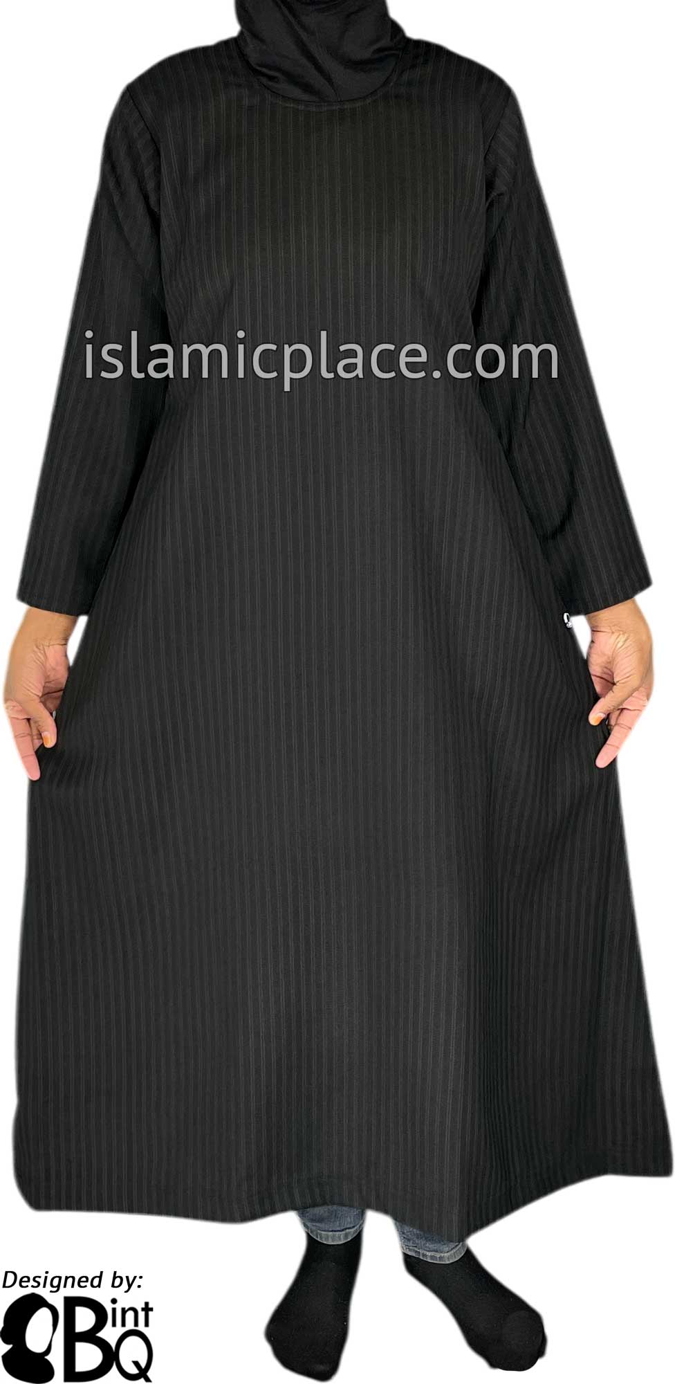 Black with Black Pinstipe - Nadia Style Girl's Abaya by BintQ
