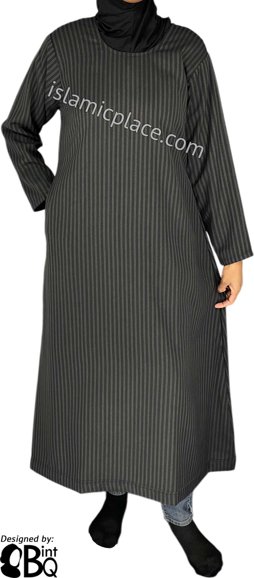 Black with Charcoal Pinstipe - Nadia Style Girl&#39;s Abaya by BintQ