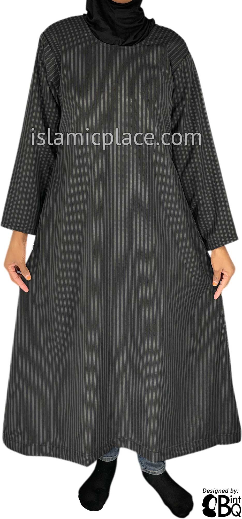 Black with Charcoal Pinstipe - Nadia Style Girl's Abaya by BintQ