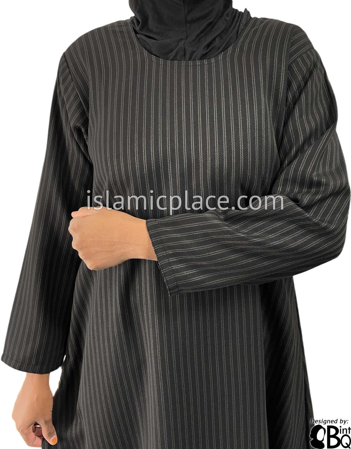 Black with Charcoal Pinstipe - Nadia Style Girl's Abaya by BintQ