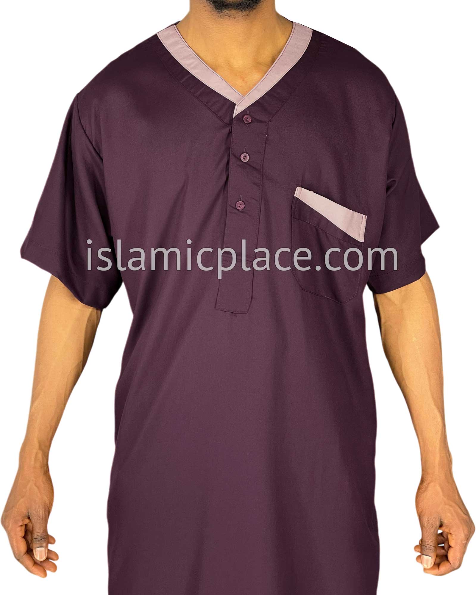 Plum - Jabir Style Short Sleeve Thob