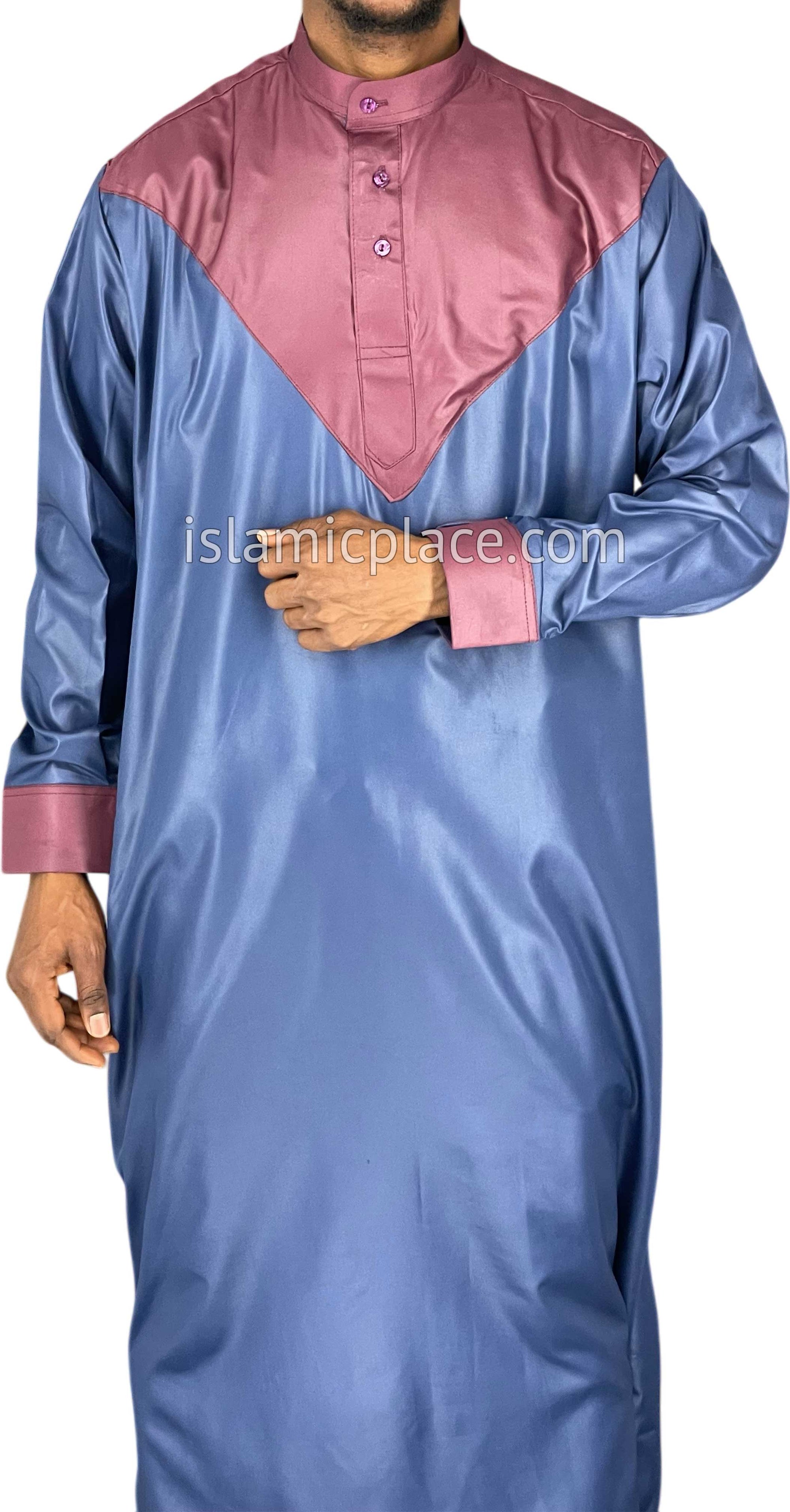 Navy Blue with Burgundy - Luqman Style Thob