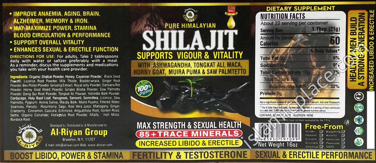 Pure Himalayan Shilajit Supports Vigour and Vitality with Ashwagandha, Tongkat Ali, Maca, Horny Goat, Muira Puma & Saw Palmetto 16 oz