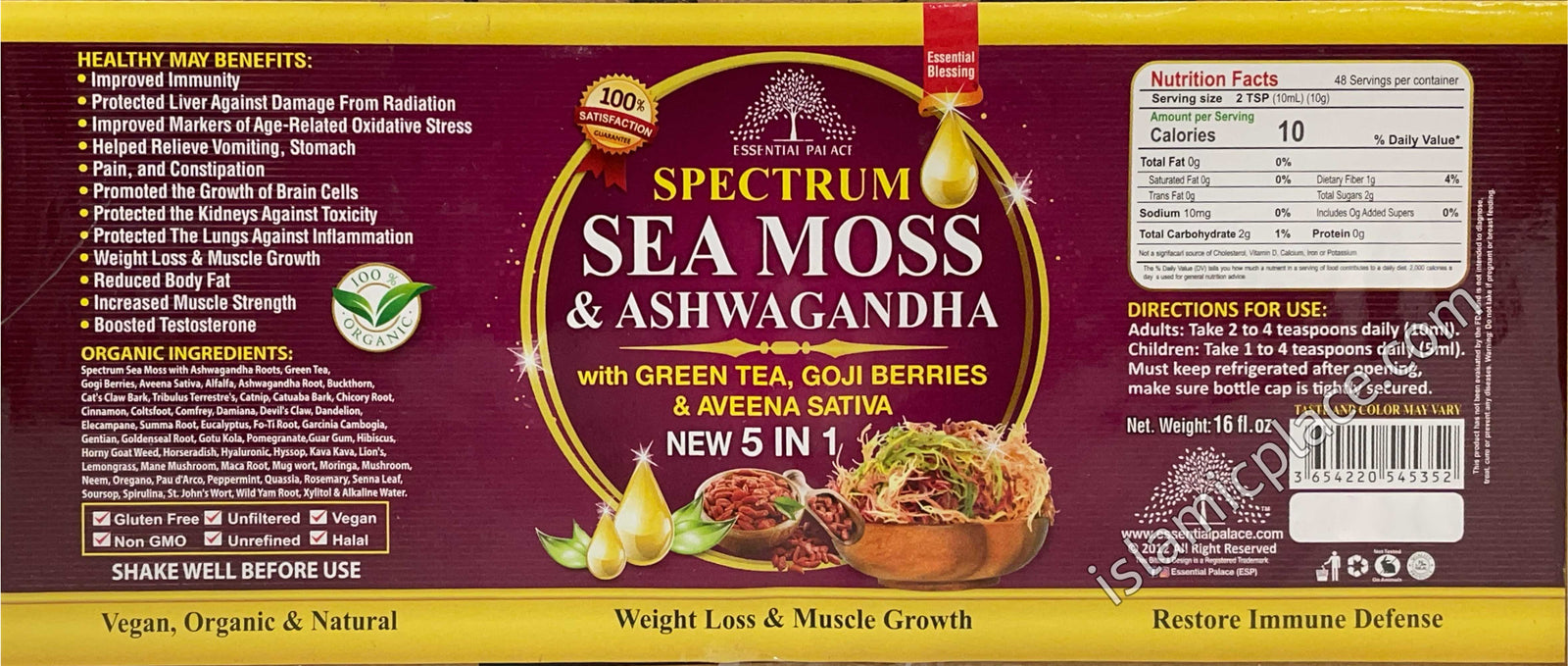Spectrum Sea Moss & Ashwagandha with Green Tea, Goji Berries and Aveena Sativa 16 oz