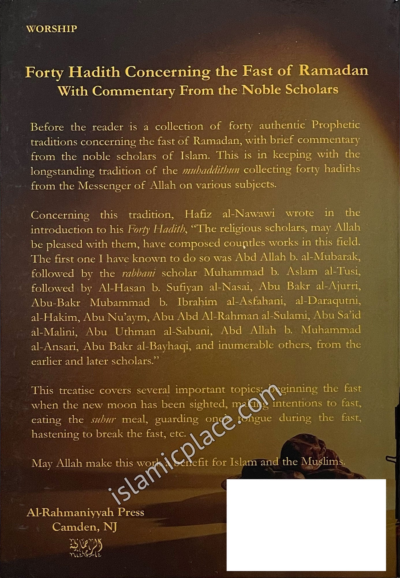 Forty Hadith Concerning the Fast of Ramadan With Commentary