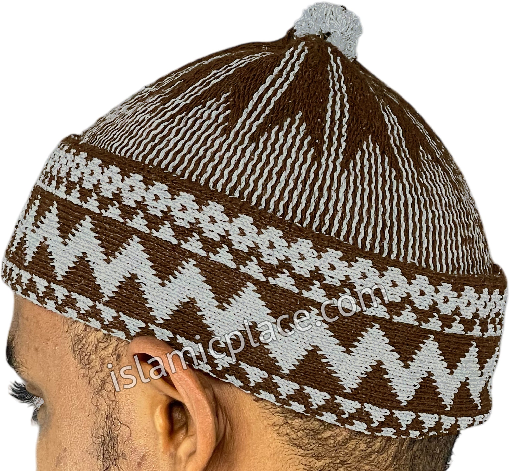 Brown & Gray - Warm Knitted Talib Zigzag Style Kufi