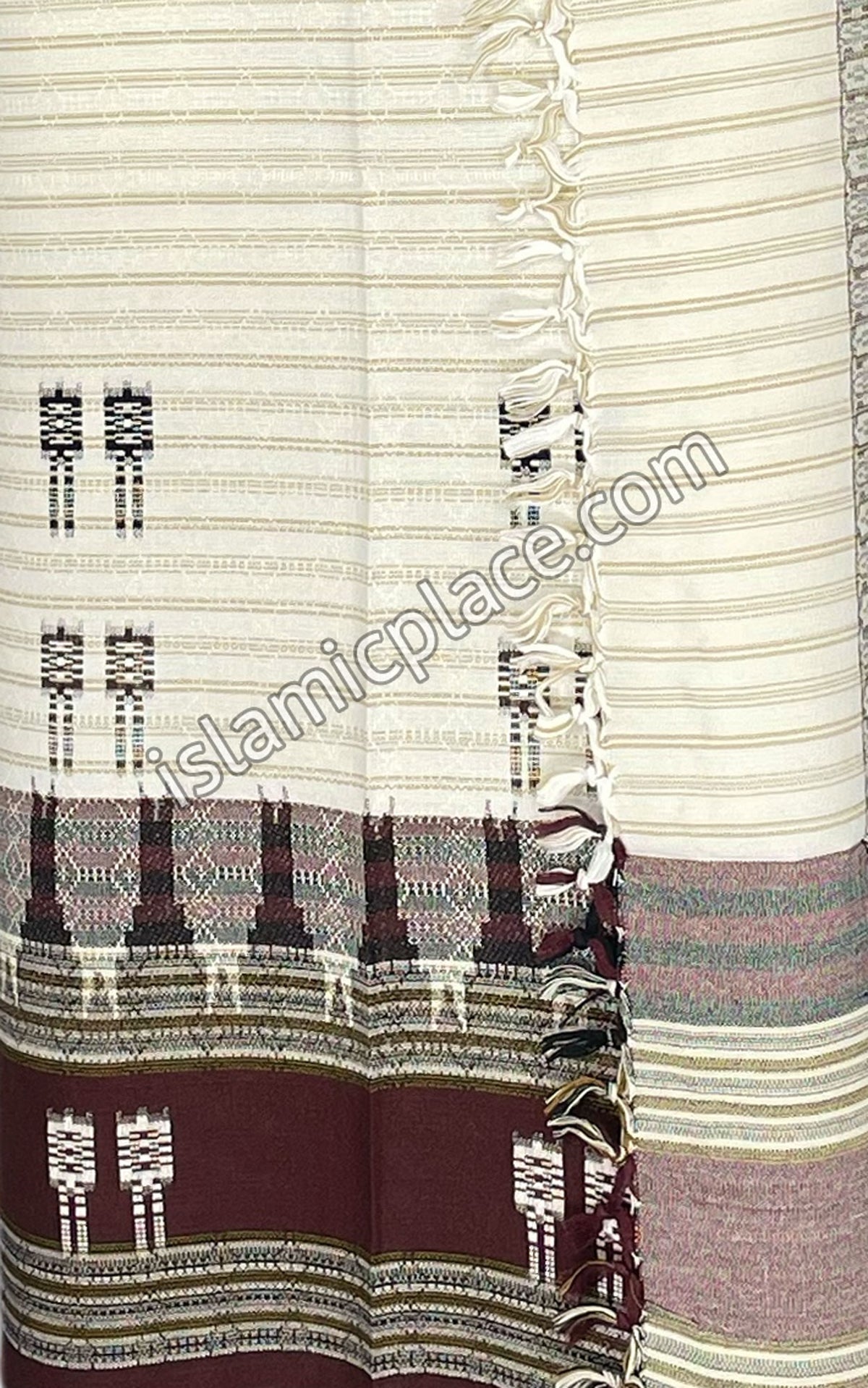 Almond and Burgundy - Abdul Malik Design Men Yemeni Lungi Izzar
