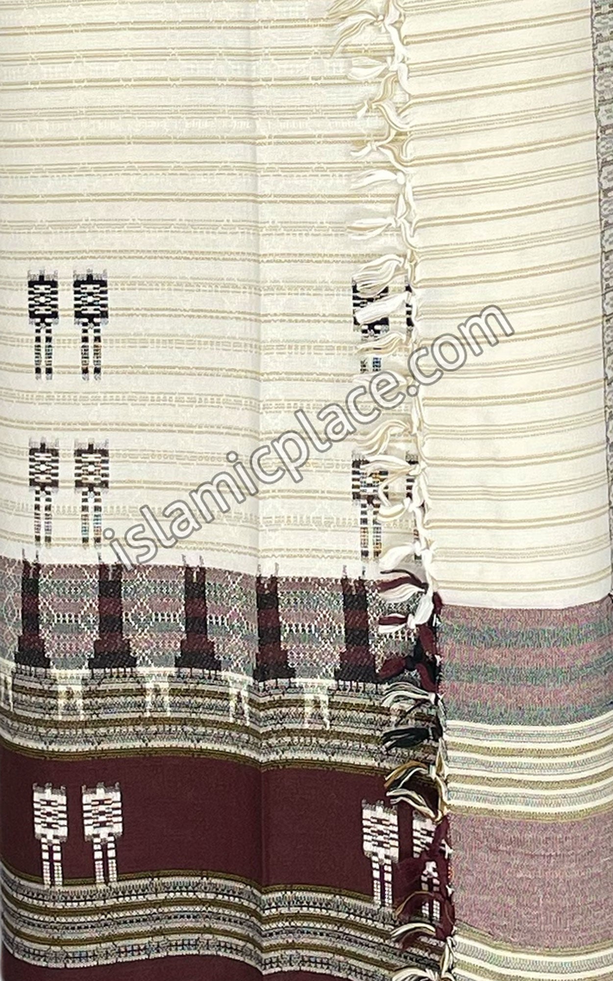 Almond and Burgundy - Abdul Malik Design Men Yemeni Lungi Izzar