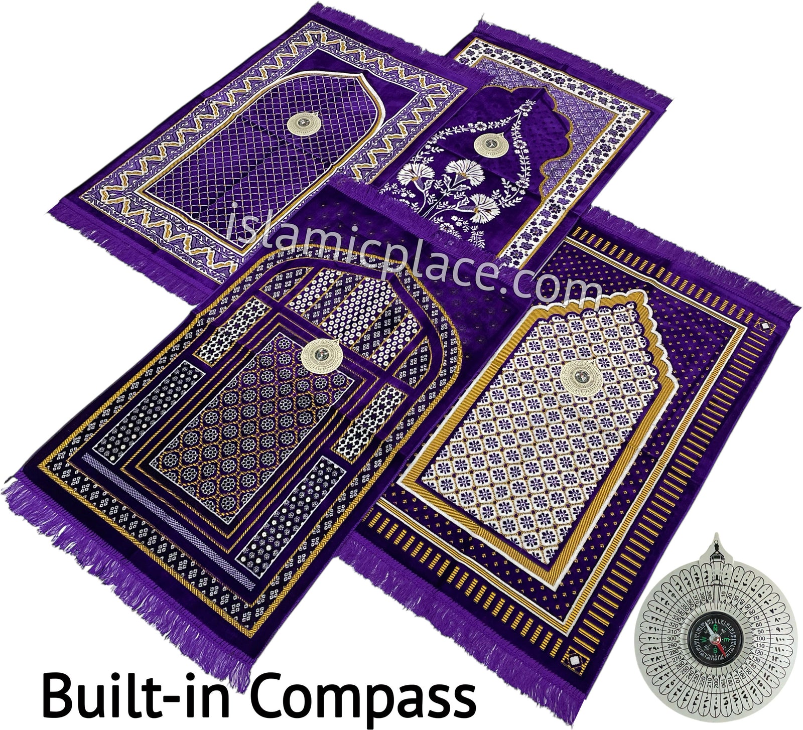 Purple - Thick Velvet Prayer Rug with Compass