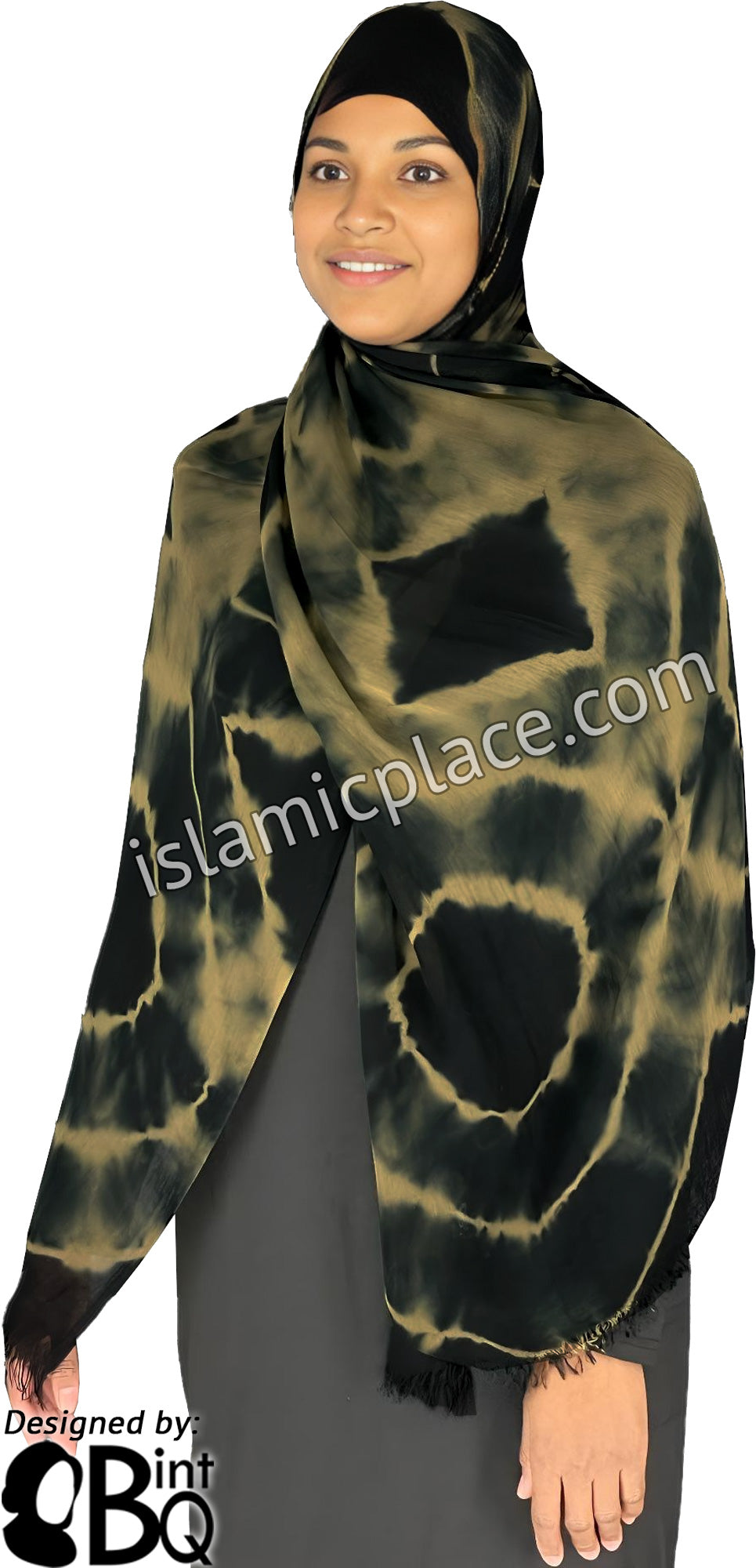 Black and Taupe -  Afrocentric Eclipse Rings Tie Dye Pattern Modal Printed Shayla Long Rectangle Hijab 30"x72"