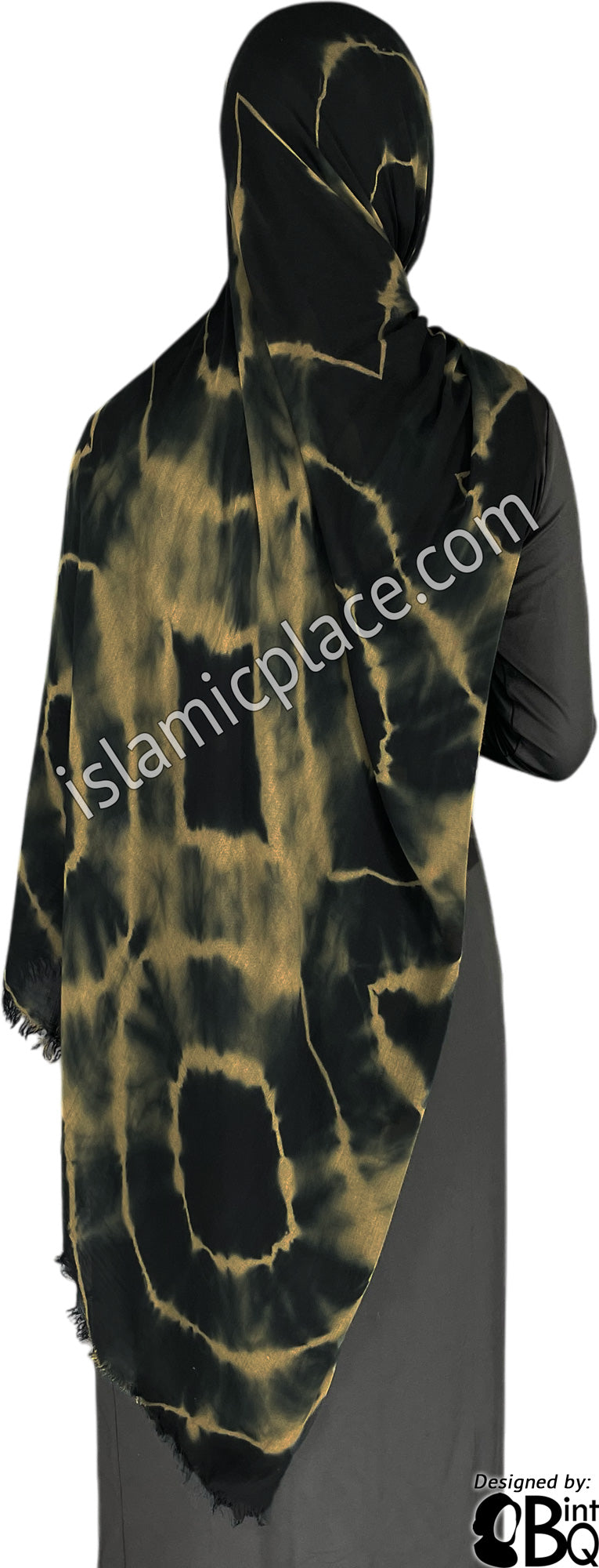 Black and Taupe -  Afrocentric Eclipse Rings Tie Dye Pattern Modal Printed Shayla Long Rectangle Hijab 30"x72"