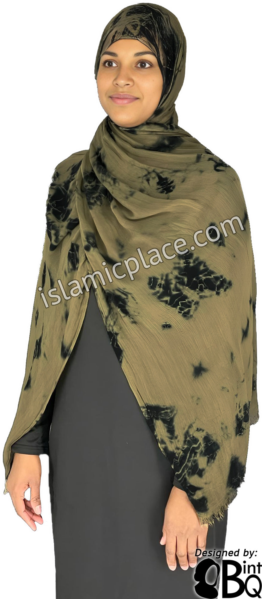 Taupe and Black - Afrocentric Organic Tie Dye Pattern Modal Printed Shayla Long Rectangle Hijab  30"x72"