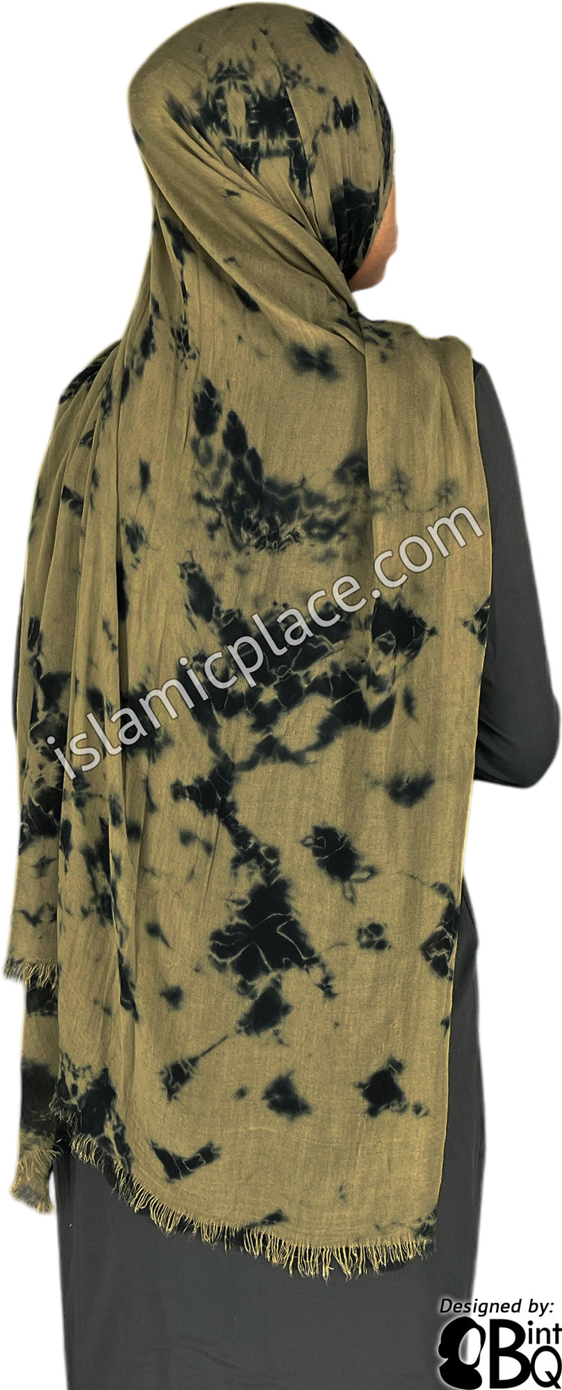 Taupe and Black - Afrocentric Organic Tie Dye Pattern Modal Printed Shayla Long Rectangle Hijab  30"x72"