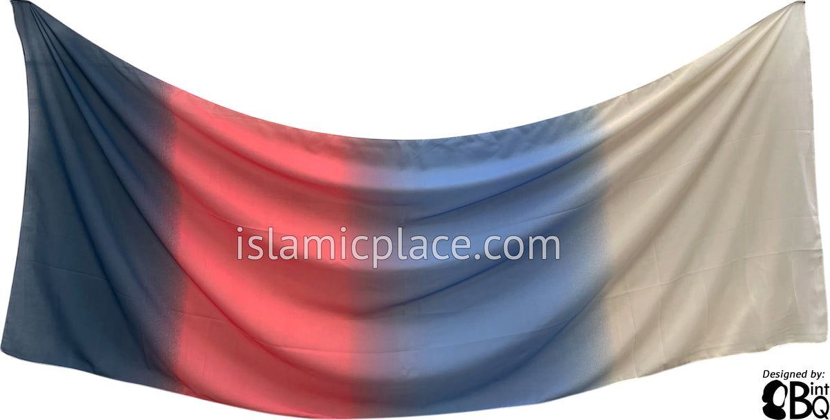 Navy Blue, Coral, Sky Blue and Off White - G4 Ombre Dye Georgette Shayla Long Rectangle Hijab 28"x70"