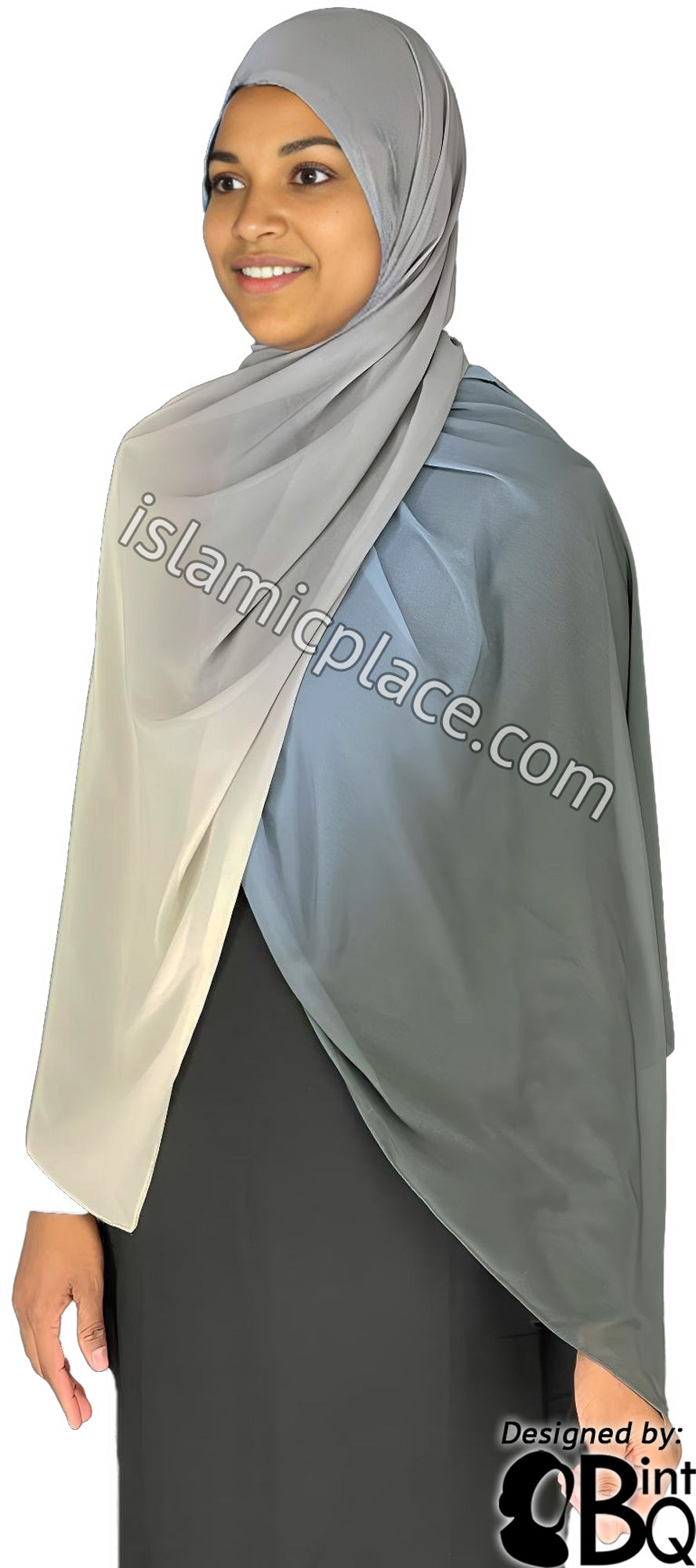 Cream, Charcoal Gray, Slate Blue and Graphite Gray - G4 Ombre Dye Georgette Shayla Long Rectangle Hijab 28"x70"