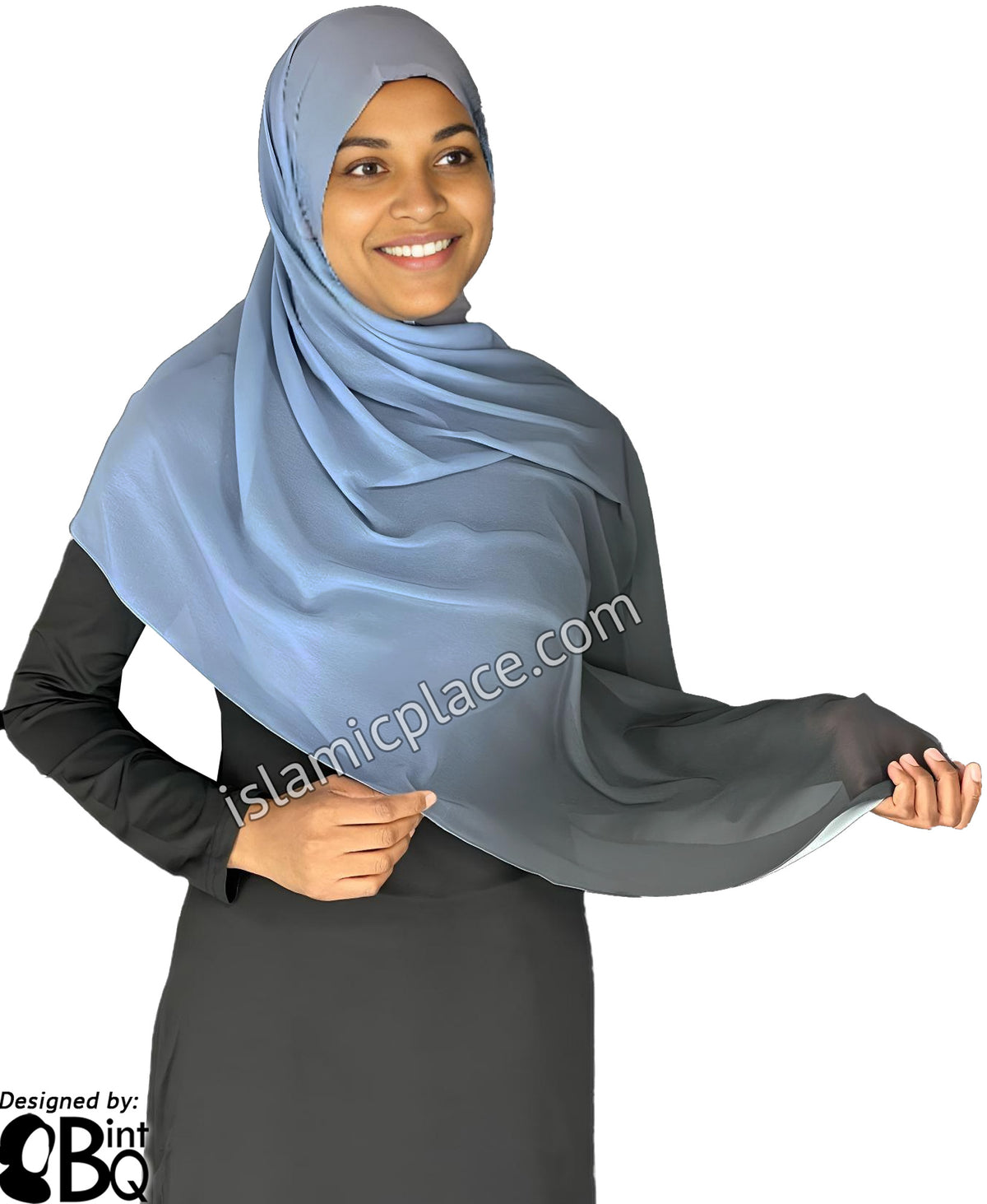 Cream, Charcoal Gray, Slate Blue and Graphite Gray - G4 Ombre Dye Georgette Shayla Long Rectangle Hijab 28"x70"