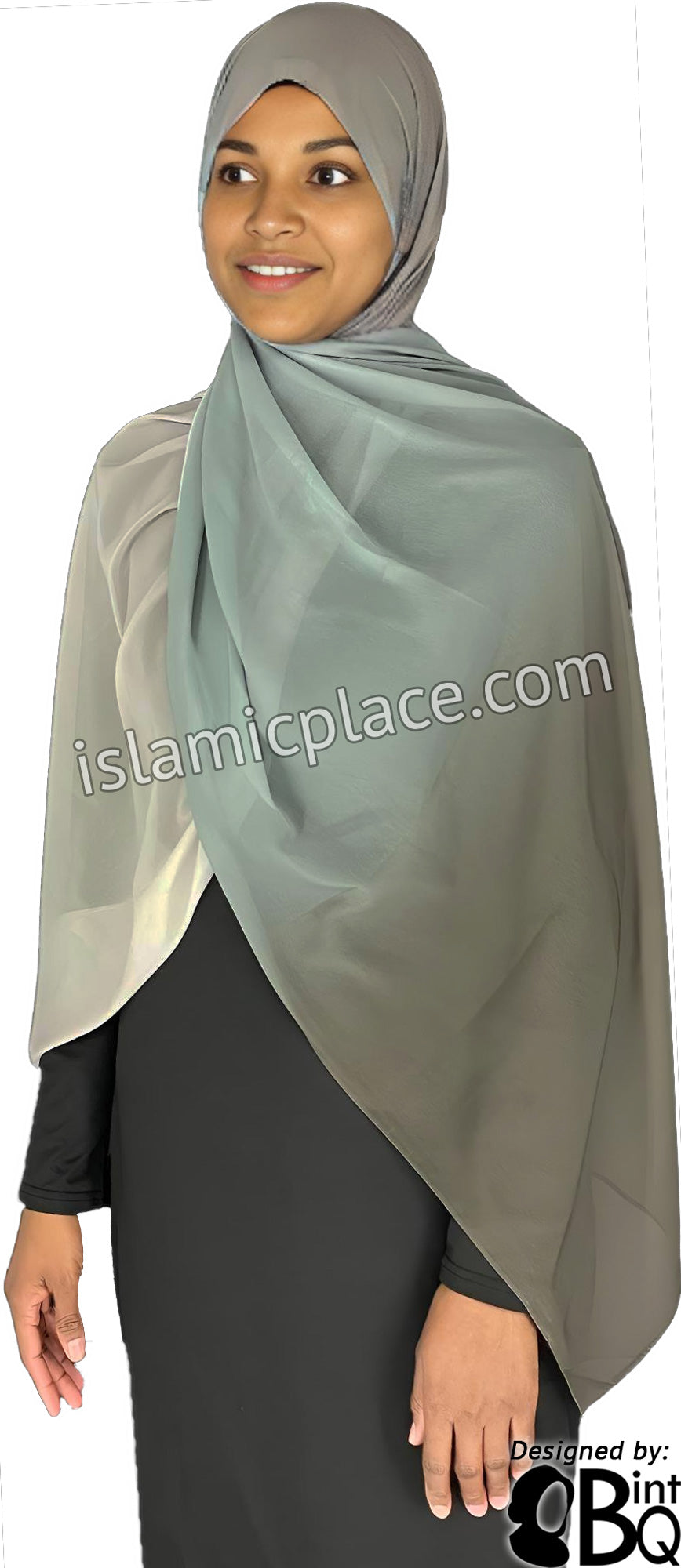 Graphite, Slate, Charcoal and Silver Gray - G4 Ombre Dye Georgette Shayla Long Rectangle Hijab 28&quot;x70&quot;