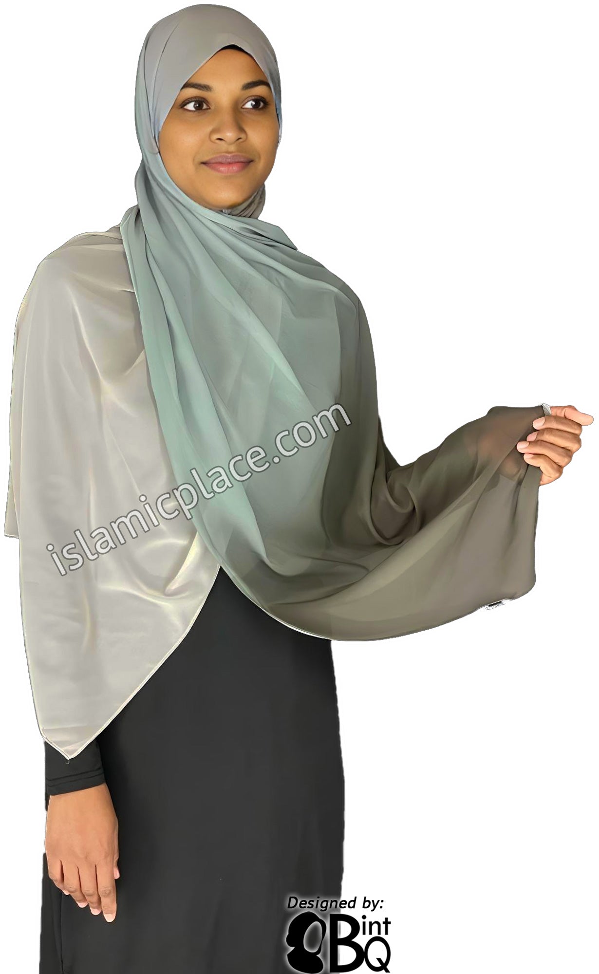 Graphite, Slate, Charcoal and Silver Gray - G4 Ombre Dye Georgette Shayla Long Rectangle Hijab 28"x70"