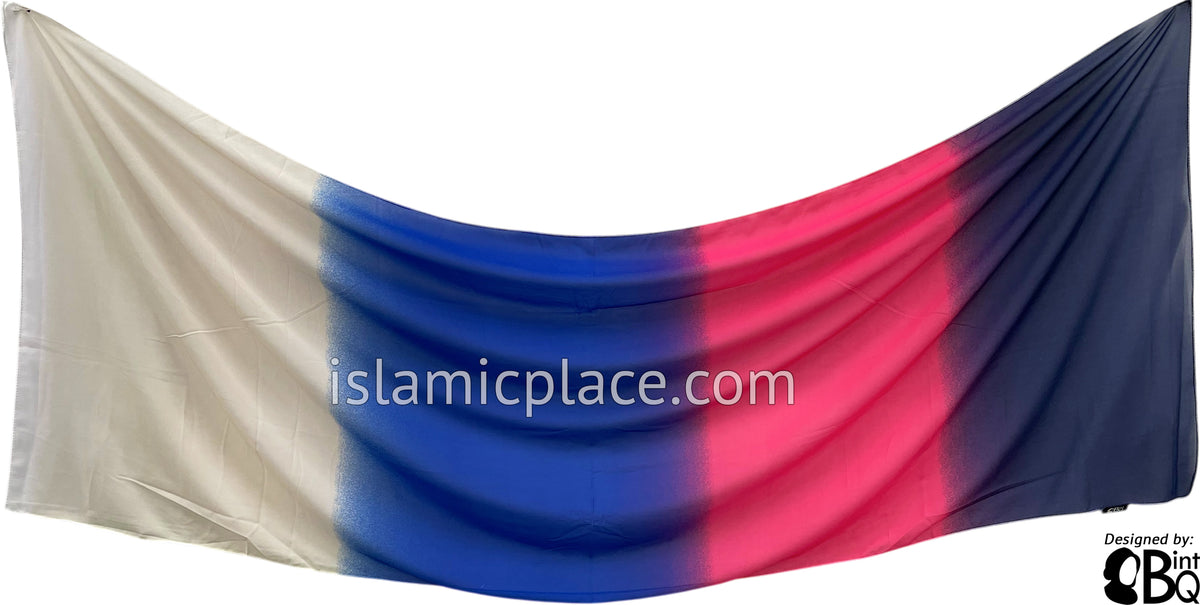 Navy Blue, Neon Pink, Royal Blue and Cream - G4 Ombre Dye Georgette Shayla Long Rectangle Hijab 28"x70"