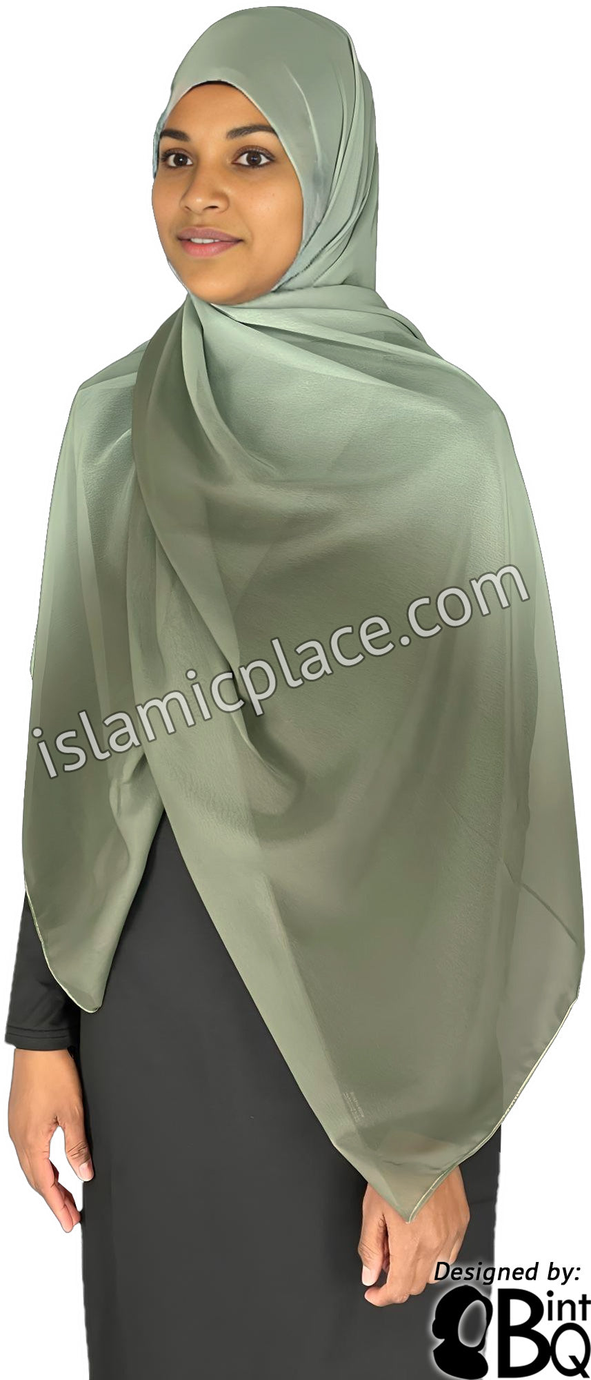 Olive Green and Sage Green - G2 Ombre Dye Georgette Shayla Long Rectangle Hijab 28"x70"