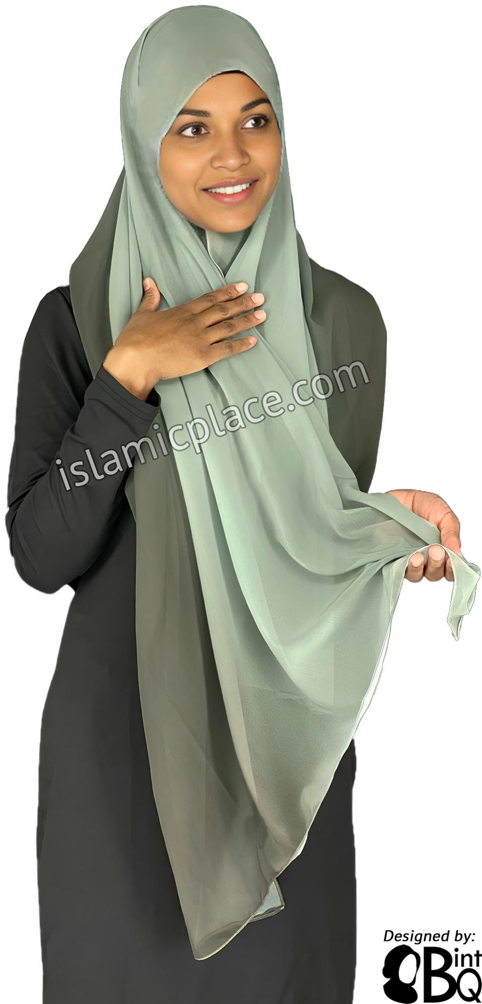 Olive Green and Sage Green - G2 Ombre Dye Georgette Shayla Long Rectangle Hijab 28"x70"