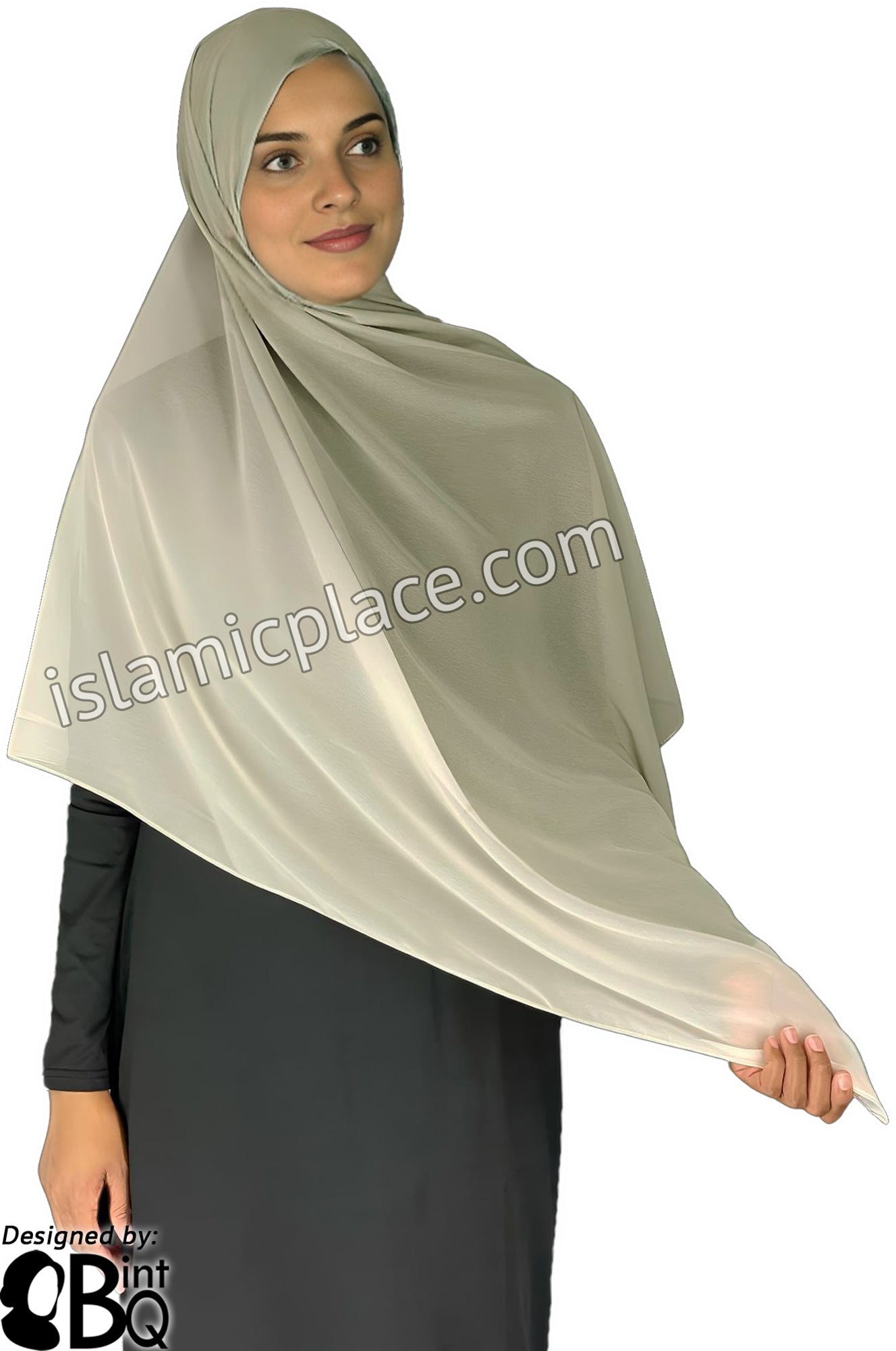 Gray and Cream - G2 Ombre Dye Georgette Shayla Long Rectangle Hijab 28"x70"