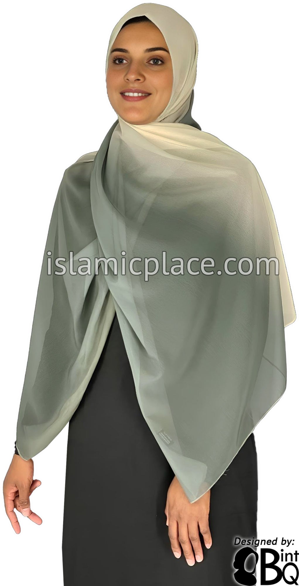 Camo Gray and Cream - G2 Ombre Dye Georgette Shayla Long Rectangle Hijab 28"x70"