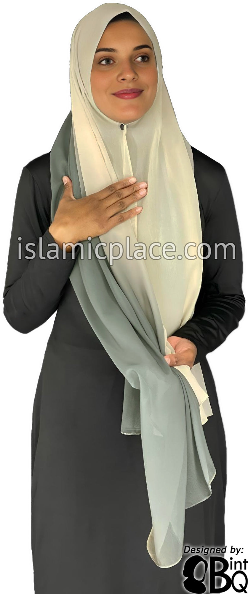 Camo Gray and Cream - G2 Ombre Dye Georgette Shayla Long Rectangle Hijab 28"x70"