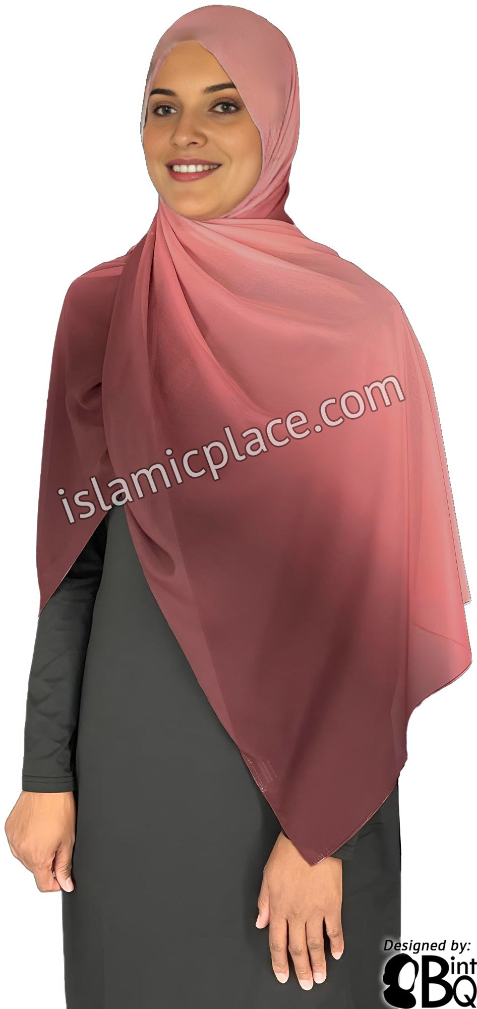 Burgundy and Coral - G2 Ombre Dye Georgette Shayla Long Rectangle Hijab 28&quot;x70&quot;