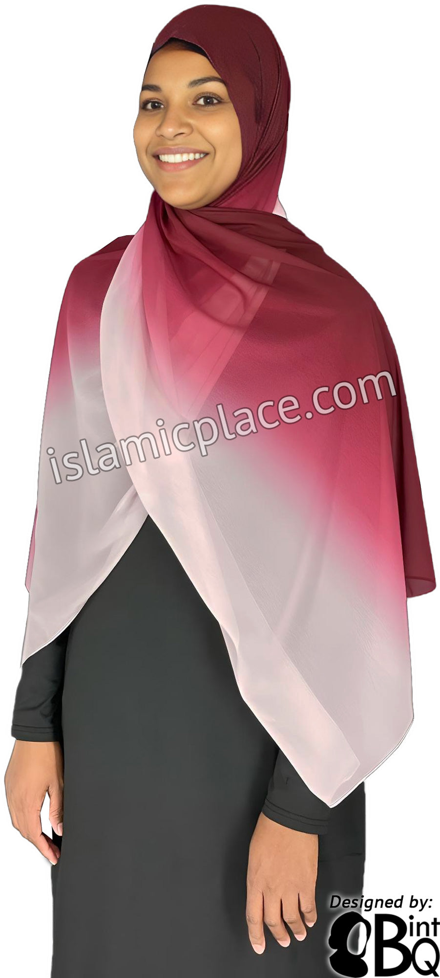 Burgundy and Light Pink - G2 Ombre Dye Georgette Shayla Long Rectangle Hijab 28"x70"