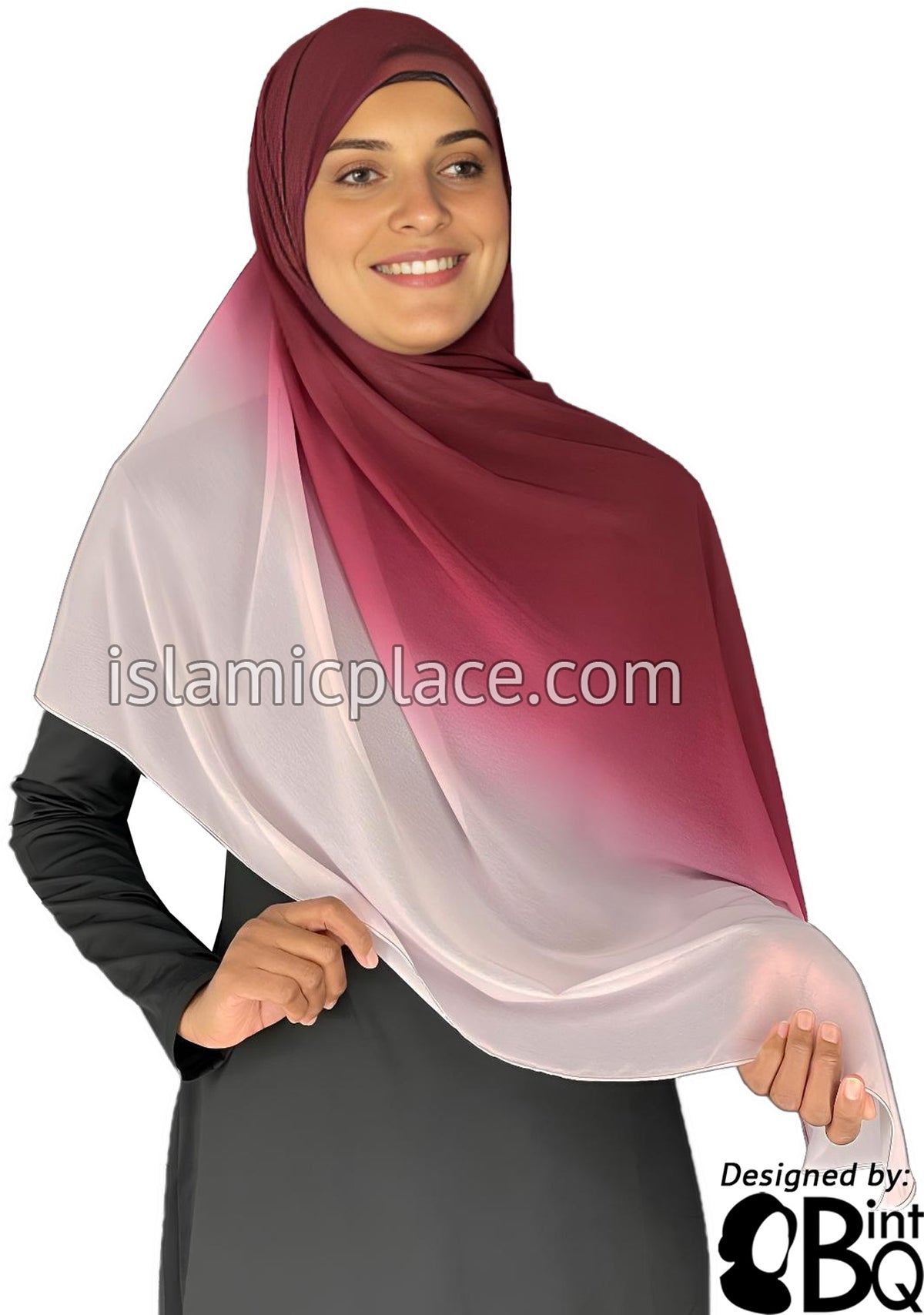 Burgundy and Light Pink - G2 Ombre Dye Georgette Shayla Long Rectangle Hijab 28"x70"