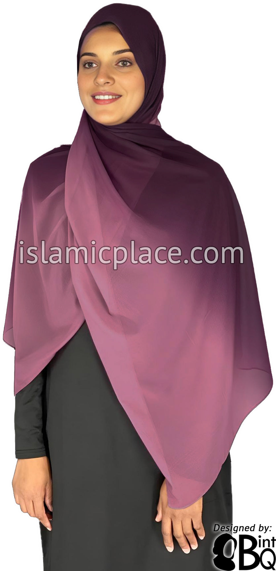 Plum and Cabaret Pink - G2 Ombre Dye Georgette Shayla Long Rectangle Hijab 28&quot;x70&quot;