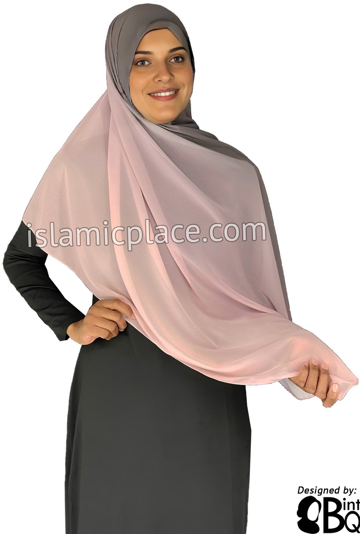 Pink and Gray - G2 Ombre Dye Georgette Shayla Long Rectangle Hijab 28"x70"