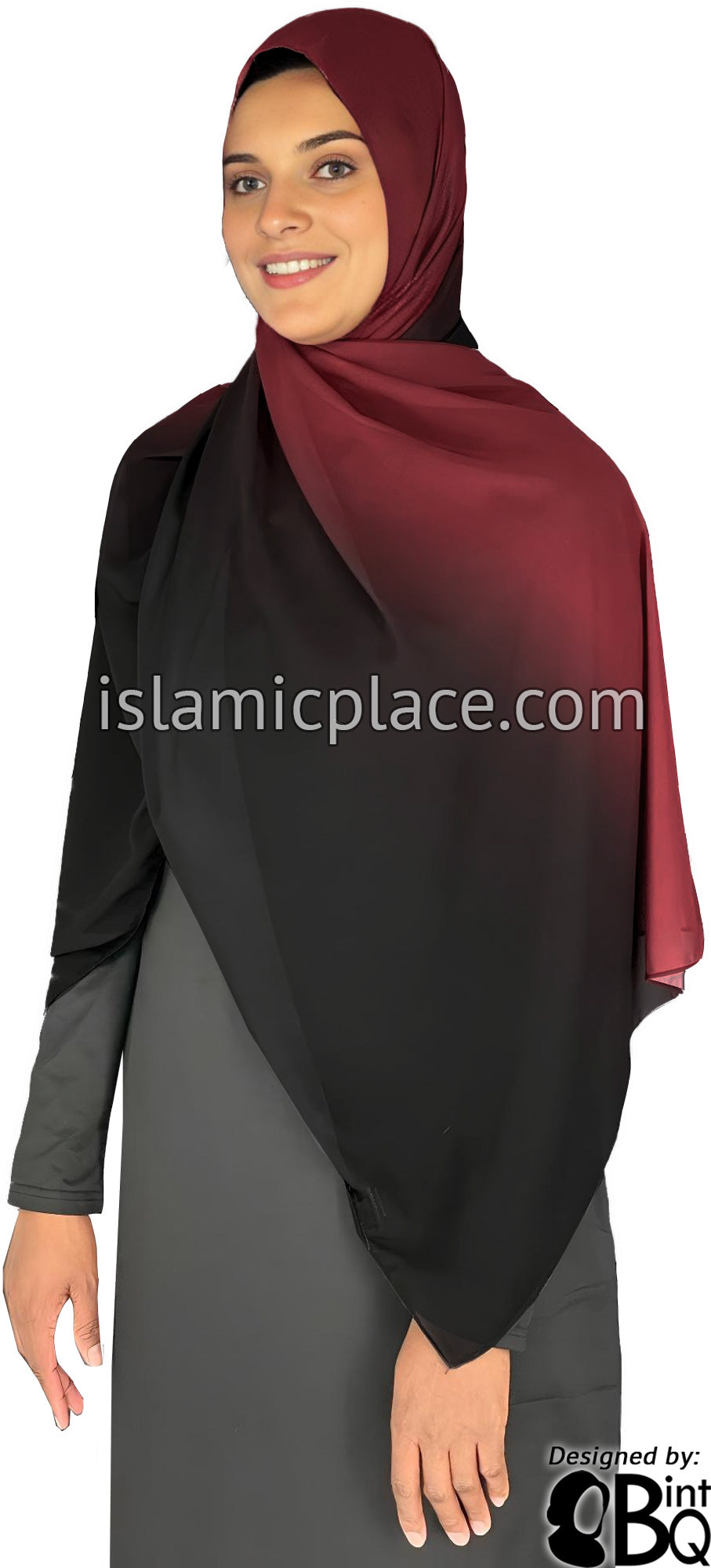 Burgundy and Black - G2 Ombre Dye Georgette Shayla Long Rectangle Hijab 28"x70"