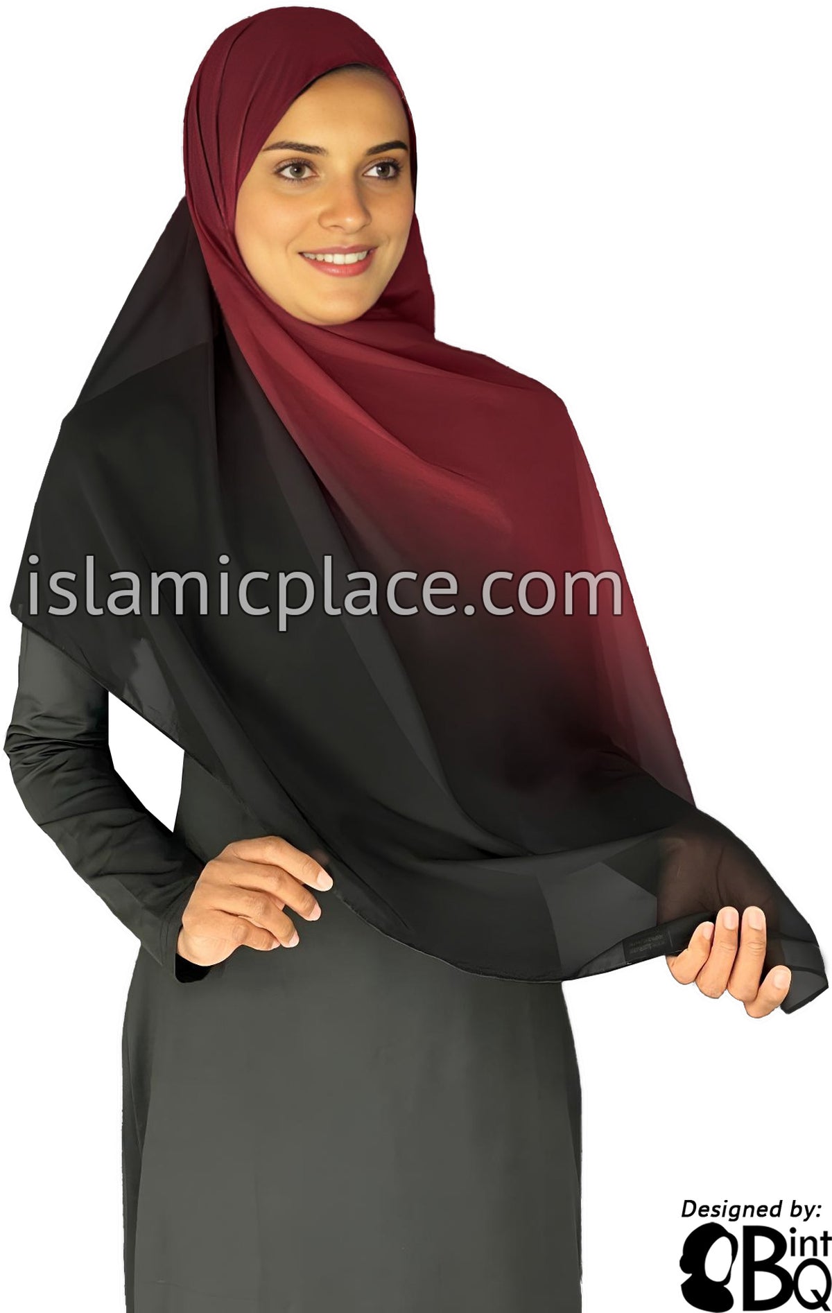 Burgundy and Black - G2 Ombre Dye Georgette Shayla Long Rectangle Hijab 28"x70"
