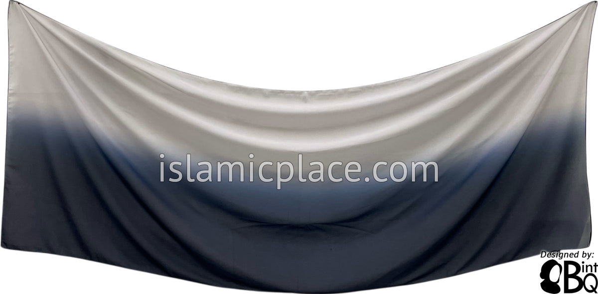 Navy Blue and Silver Gray - G2 Ombre Dye Georgette Shayla Long Rectangle Hijab 28"x70"