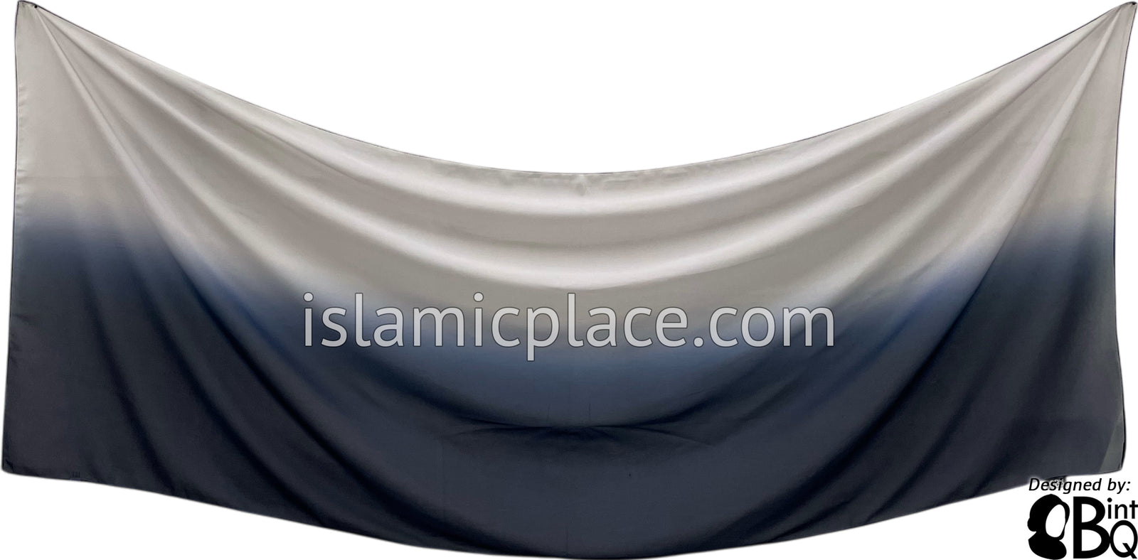Navy Blue and Silver Gray - G2 Ombre Dye Georgette Shayla Long Rectangle Hijab 28"x70"