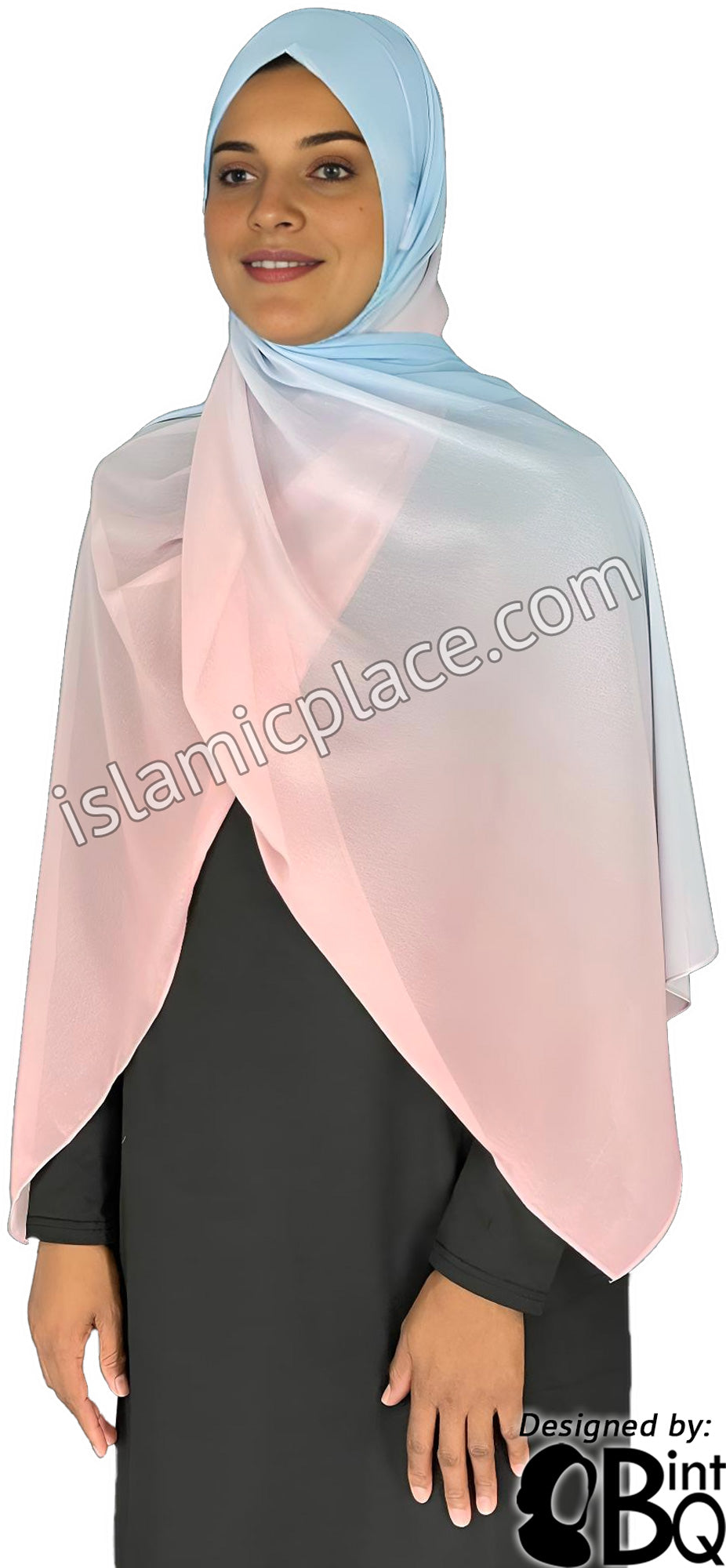 Baby Pink and Baby Blue - G2 Ombre Dye Georgette Shayla Long Rectangle Hijab 28"x70"