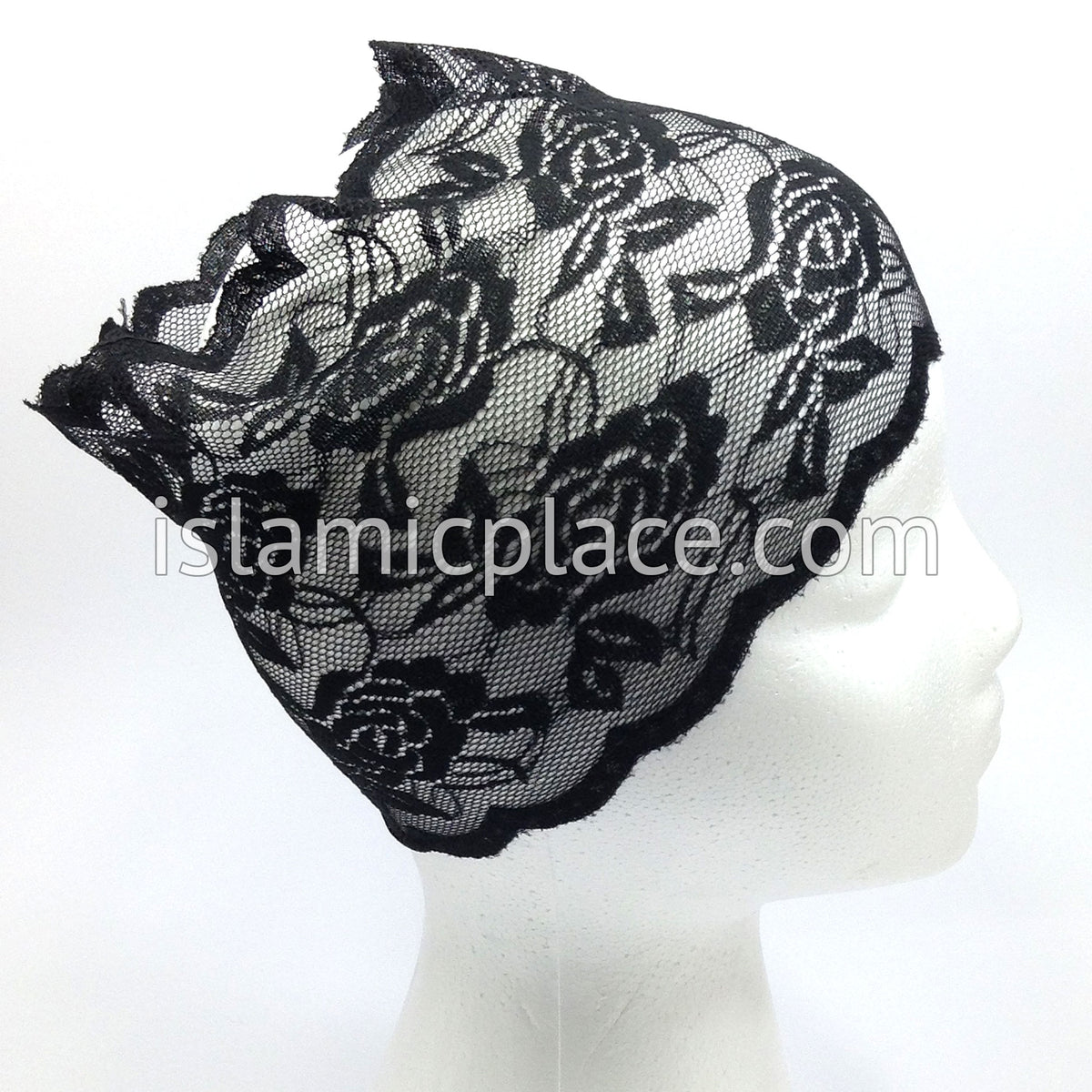 Side view - Black - Stretchy Lace Undercap