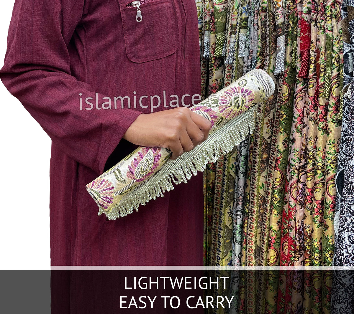 Lightweight Prayer Rug with Mecca Scenery - Assorted Color Selection