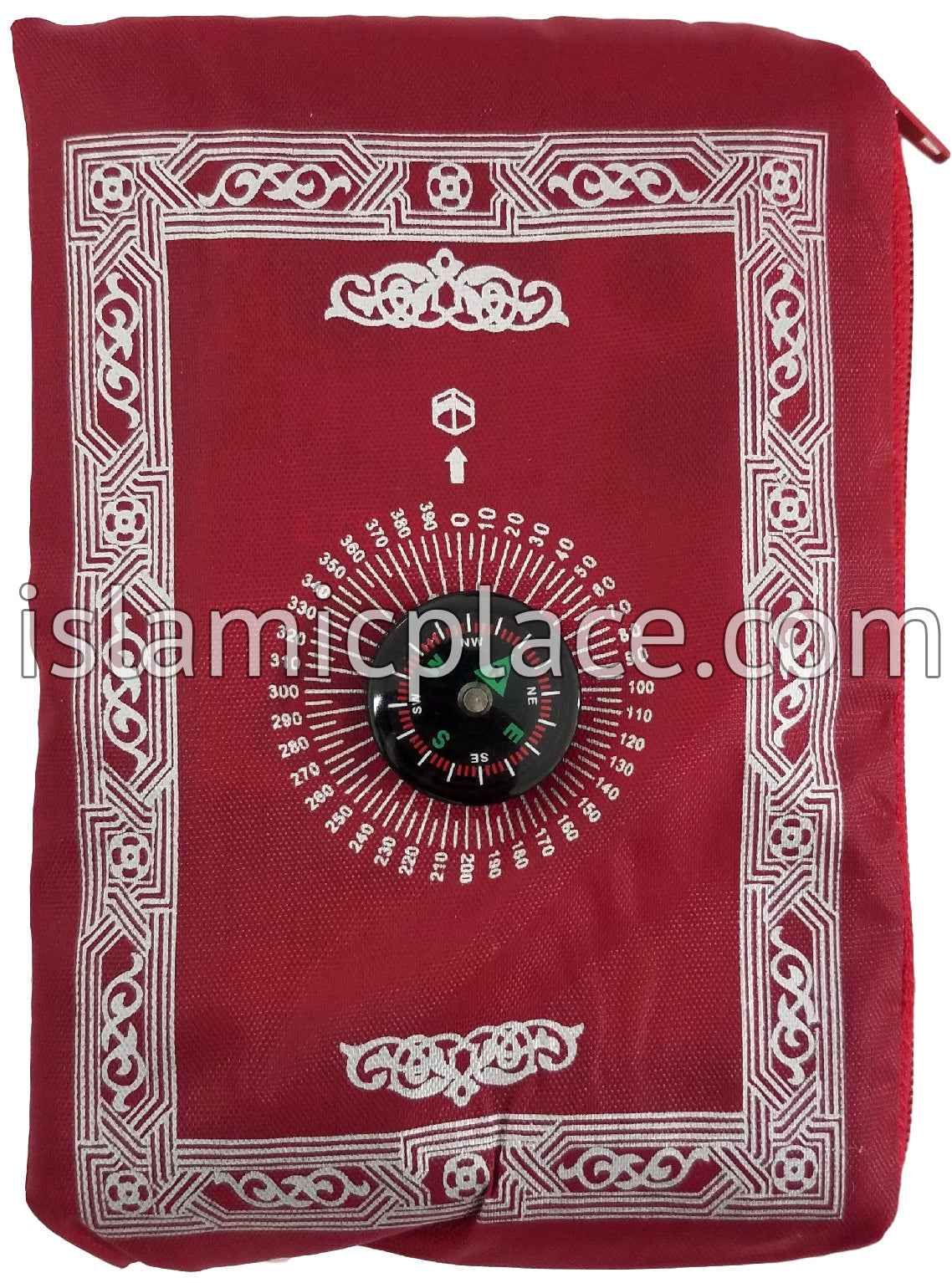 Burgundy - Traveling Adult Prayer Rug (Pocket size in zipper cover with build-in Compass)