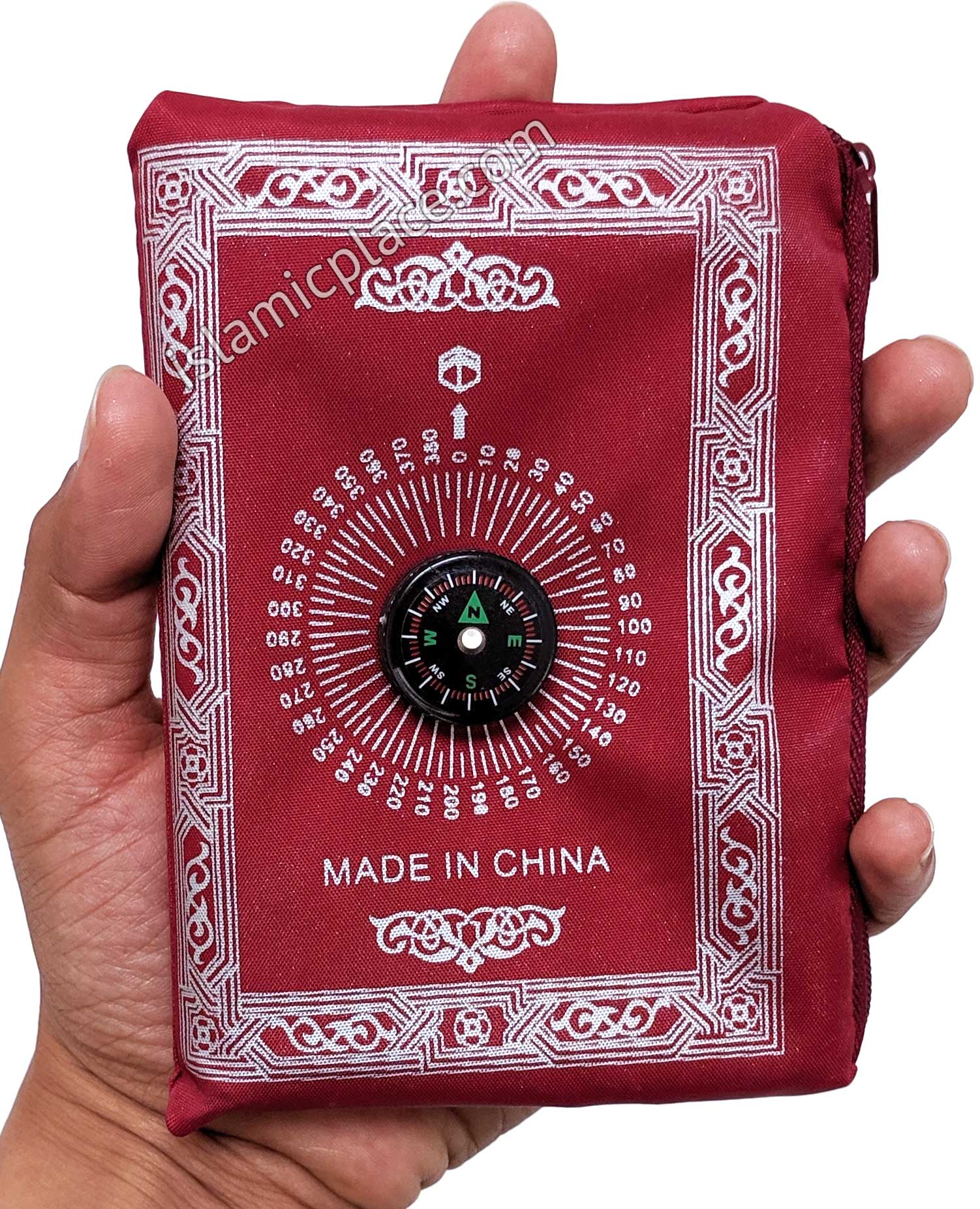 Burgundy - Traveling Adult Prayer Rug (Pocket size in zipper cover with build-in Compass)