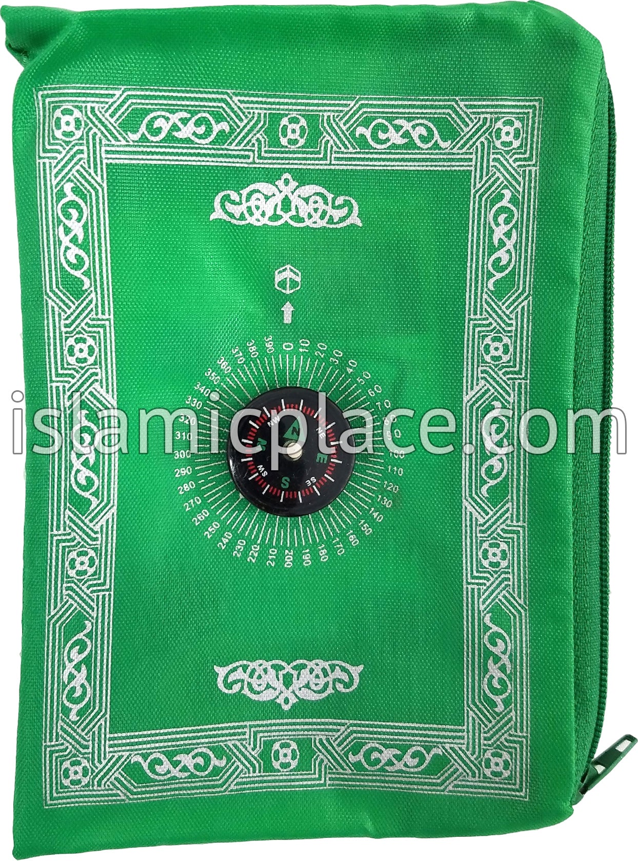 Bright Green - Traveling Adult Prayer Rug (Pocket size in zipper cover with build-in Compass)