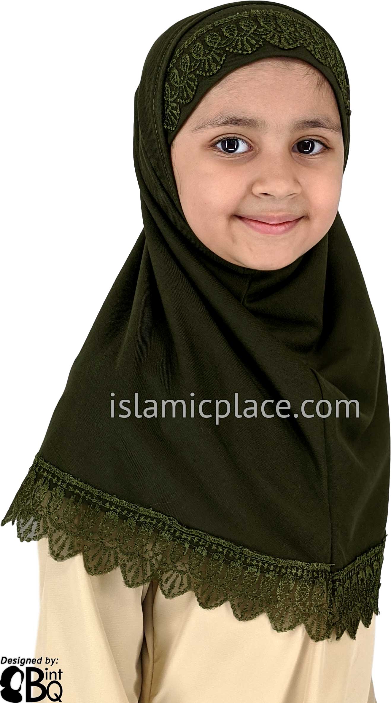 Olive Green - Lace Girl size (2-piece) Hijab Al-Amira