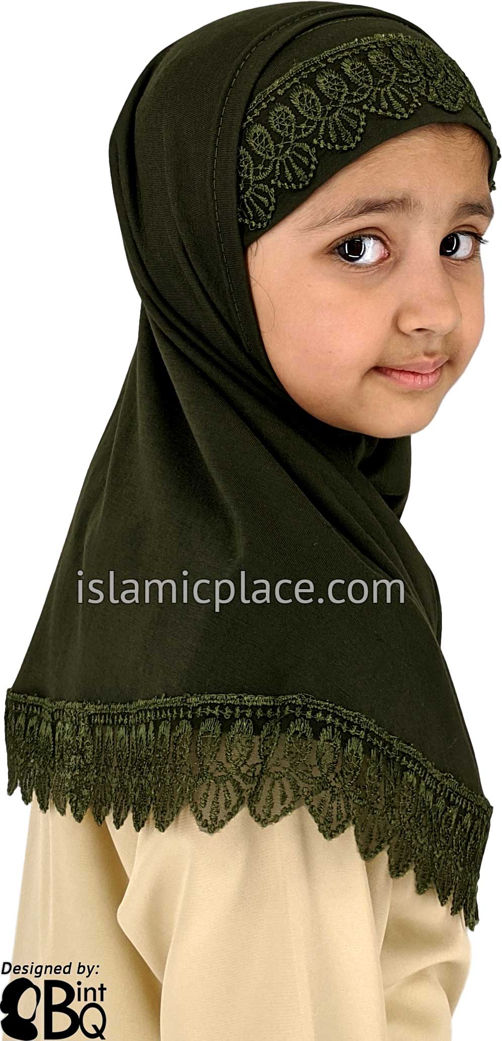 Olive Green - Lace Girl size (2-piece) Hijab Al-Amira