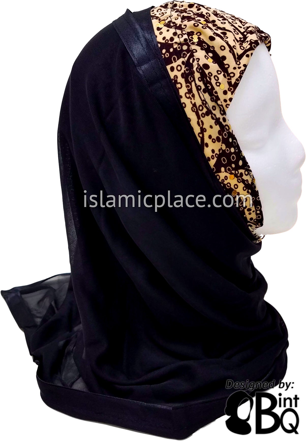 Brown Abstract Array on Beige Base with Black Wrap - Kuwaiti Scarf