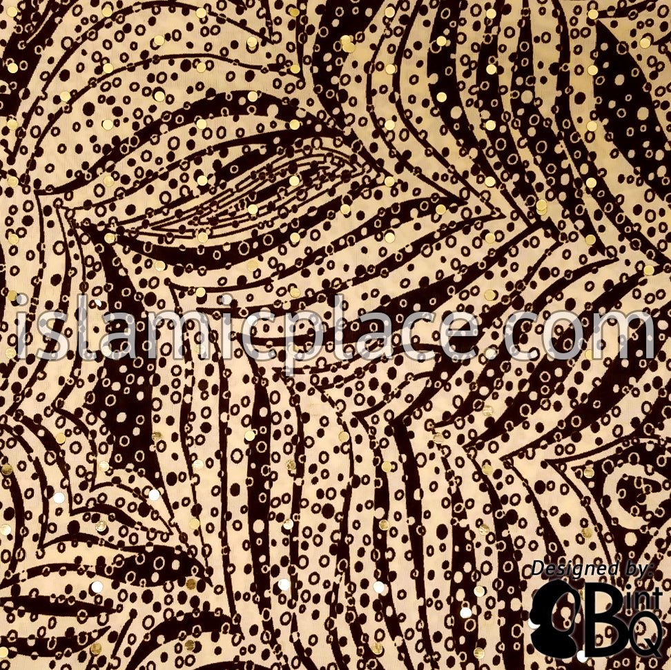 Brown Abstract Array on Beige Base with Black Wrap - Kuwaiti Scarf