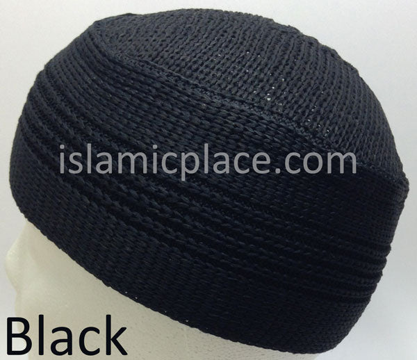 Black - Elastic Knitted Indonesian Solid Kufi (original style)